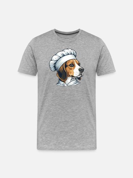 Cheerful Beagle Chef Cartoon Kitchen Food Humor - Men's Premium Organic T-Shirt - heather grey