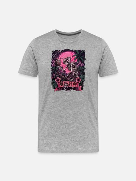 Skeleton in Neon Jungle With Chameleon - Men's Premium Organic T-Shirt - heather grey