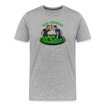 Pure Harmony: Meckern im Fußball - Männer Premium Bio T-Shirt - Grau meliert - Vorne - Damien (186cm)