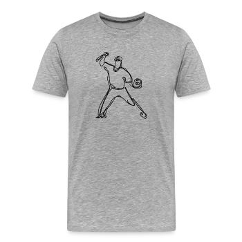 Baseballer Zeichnung - Männer Premium Bio T-Shirt - Grau meliert - Vorne - Damien (186cm)
