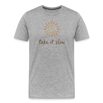 Take It Slow Sun Logo - Men's Premium Organic T-Shirt - heather grey - Front - Damien (186cm)