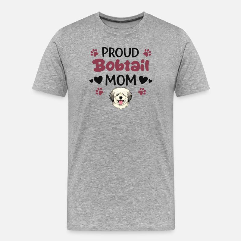  Stolze Bobtail Mutter, Alter Englischer - Männer Premium Bio T-Shirt - Grau meliert