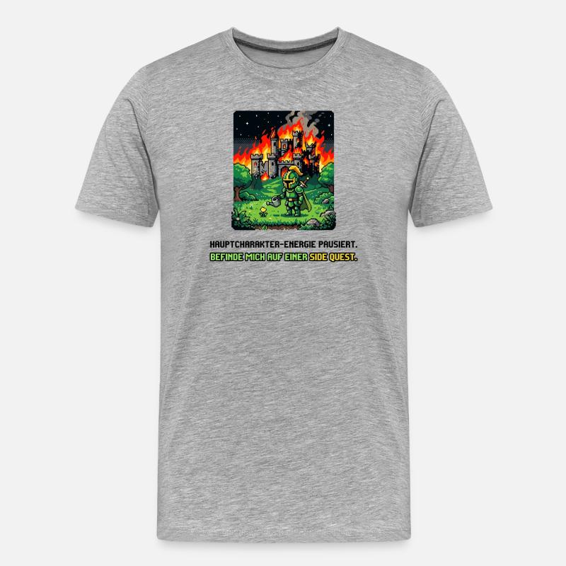 Side Quest Pause Gaming Spruch - Männer Premium Bio T-Shirt - Grau meliert