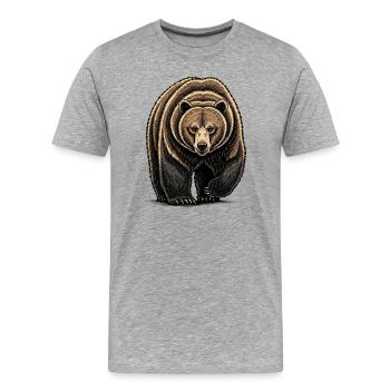 Illustration d’art au trait de Bear Watcher - T-shirt bio Premium Homme - gris chiné - Devant - Damien (186cm)
