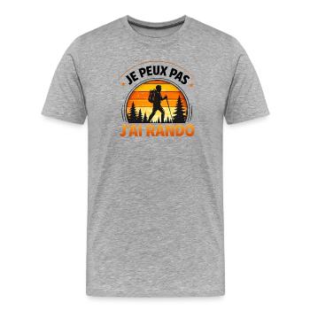 Je peux pas j’ai rando humour randonnée trek - T-shirt bio Premium Homme - gris chiné - Devant - Damien (186cm)