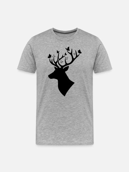 Deer Butterfly Nature Logo - Men's Premium Organic T-Shirt - heather grey