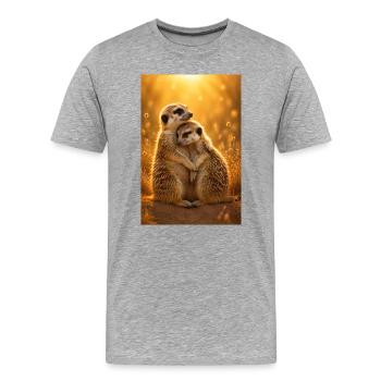 Erdmännchen Umarmung - Männer Premium Bio T-Shirt - Grau meliert - Vorne - Damien (186cm)