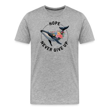 NEVER GIVE UP • FAN SHIRT - Men's Premium Organic T-Shirt - heather grey - Front - Damien (186cm)
