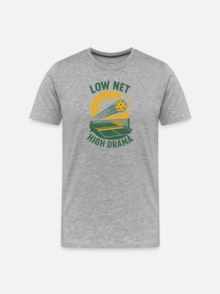 Nettolavt, drama højt | Pickleball-humor - Herre Premium T-shirt økologisk - grå meleret