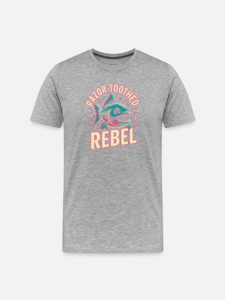 Sharptooth-rebellen | Piranha retrohumor - Organic T-shirt Ekologisk premium-T-shirt herr - gråmelerad