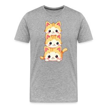 Stacked Kitten Trio - Men's Premium Organic T-Shirt - heather grey - Front - Damien (186cm)