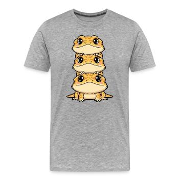 Impressions Kawaii du Trio Gecko Empilé - T-shirt bio Premium Homme - gris chiné - Devant - Damien (186cm)