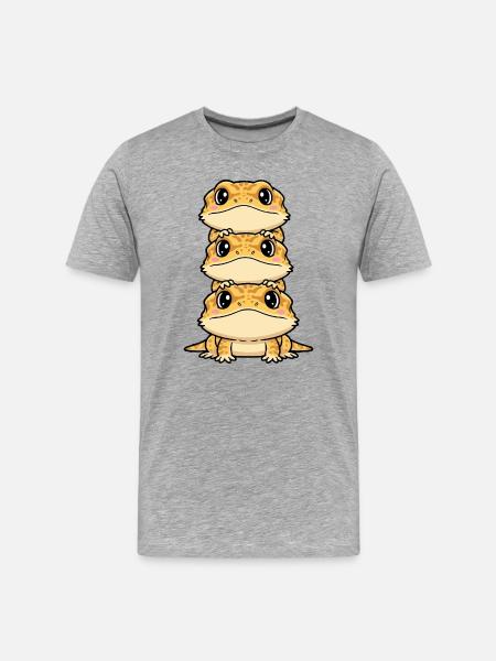 Stacked Gecko Trio Kawaii Print - Men's Premium Organic T-Shirt - heather grey