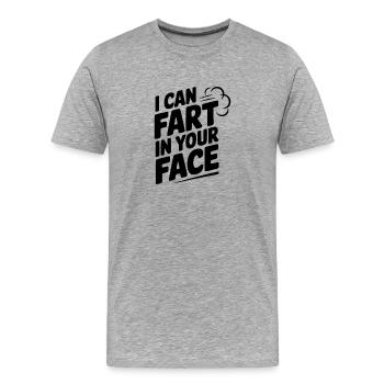 Ich kann dir ins Gesicht furzen - Männer Premium Bio T-Shirt - Grau meliert - Vorne - Damien (186cm)