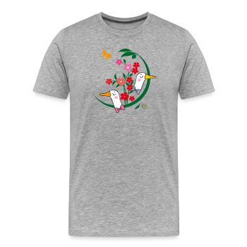  Gänse mit Blüten - Männer Premium Bio T-Shirt - Grau meliert - Vorne - Damien (186cm)