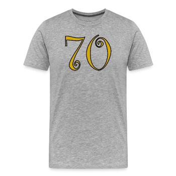 70. 70 ANS. 70e ANNIVERSAIRE. ANNIVERSAIRE 70 ANS. - T-shirt bio Premium Homme - gris chiné - Devant - Damien (186cm)