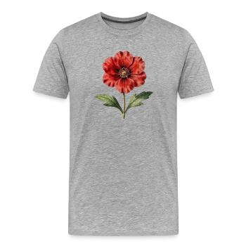 Botanische Illustration des roten Mohns - Männer Premium Bio T-Shirt - Grau meliert - Vorne - Damien (186cm)