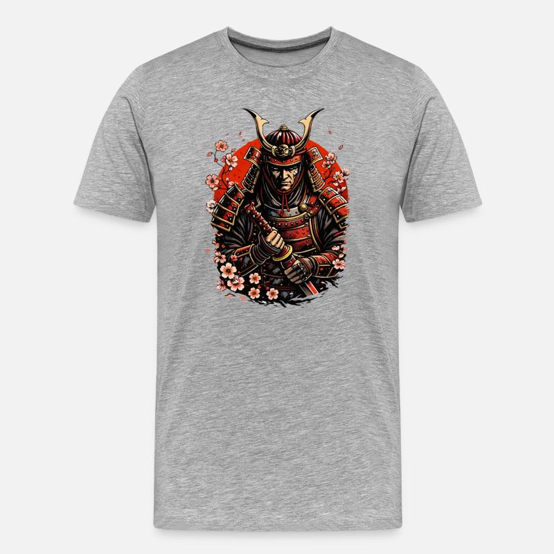 Samurai Krieger - Männer Premium Bio T-Shirt - Grau meliert