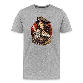 Piratenkönigin mit Schwert und Gold - Männer Premium Bio T-Shirt - Grau meliert - Vorne - Damien (186cm)