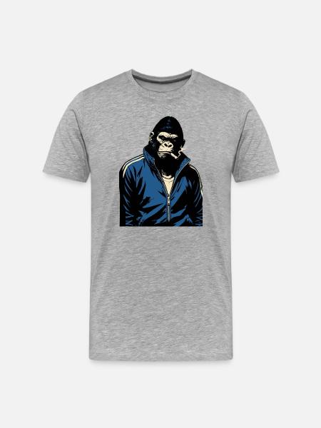 Gorilla in Blue tracksuit smoking a cigar - Men's Premium Organic T-Shirt - heather grey
