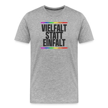 Vielfalt statt Einfalt – Regenbogen / Gay, CSD - Männer Premium Bio T-Shirt - Grau meliert - Vorne - Damien (186cm)