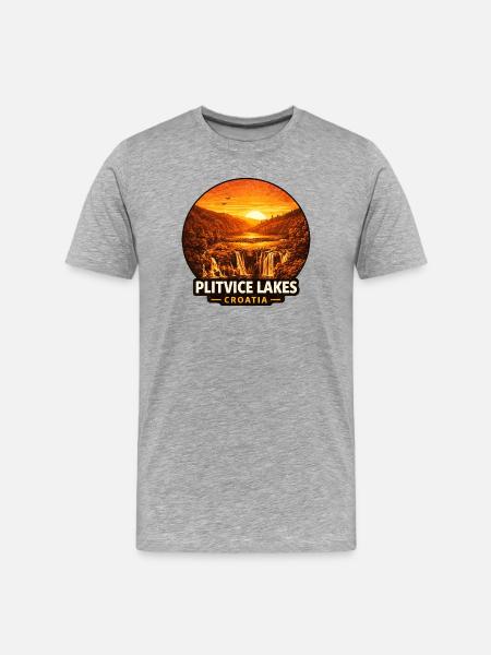 Plitvice Lakes Croatia Sunset Nature - Men's Premium Organic T-Shirt - heather grey