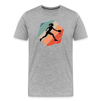 Motif des joueurs de pickleball autour de l’athlète de pickleball - T-shirt bio Premium Homme - gris chiné - Devant - Damien (186cm)