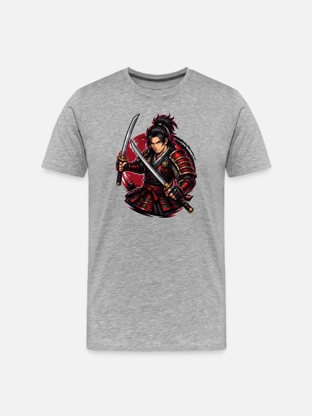 Samurai Fighter in Red Swirl - Men's Premium Organic T-Shirt - heather grey