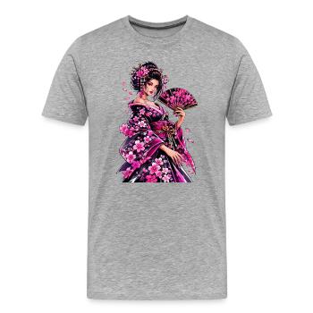 Geisha Blütenkimonokunst - Männer Premium Bio T-Shirt - Grau meliert - Vorne - Damien (186cm)
