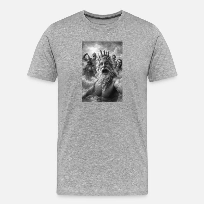 Poseidon-Selfie mit den Göttern - Männer Premium Bio T-Shirt - Grau meliert