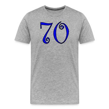 70. 70 ANS. 70e ANNIVERSAIRE. ANNIVERSAIRE 70 ANS. - T-shirt bio Premium Homme - gris chiné - Devant - Damien (186cm)