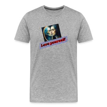 Portrait miroir Aime-toi - T-shirt bio Premium Homme - gris chiné - Devant - Damien (186cm)