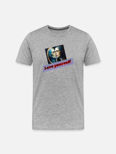 Love Yourself Mirror Portrait - Men's Premium Organic T-Shirt - heather grey