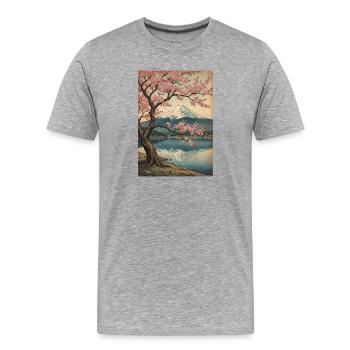Kirschblüten am Mount Fuji - Männer Premium Bio T-Shirt - Grau meliert - Vorne - Damien (186cm)