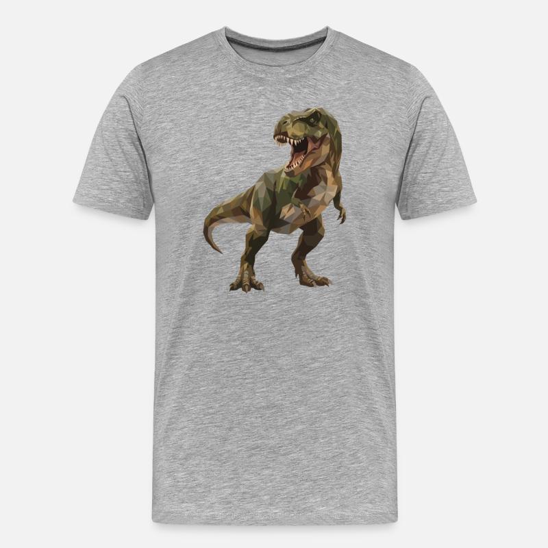 Geometrischer grüner T-Rex Low Poly Tarnmuster - Männer Premium Bio T-Shirt - Grau meliert