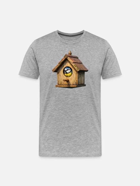 Vogelhaus Blau - Männer Premium Bio T-Shirt - Grau meliert