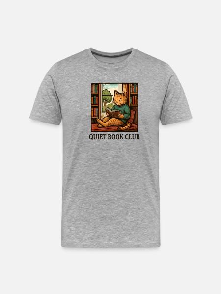 Stille Buchclub-Katze - Männer Premium Bio T-Shirt - Grau meliert