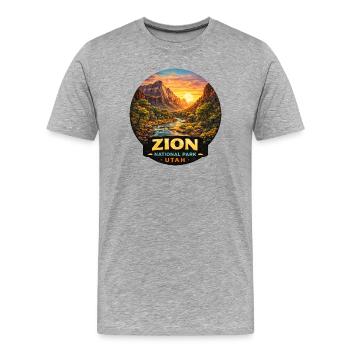 Parc national de Zion, tentes de coucher de soleil dans le désert de l’Utah - T-shirt bio Premium Homme - gris chiné - Devant - Damien (186cm)