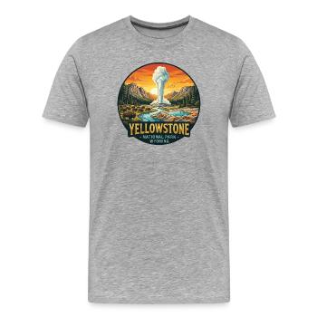 Yellowstone National Park Wilderness Geyser Mountains - Men's Premium Organic T-Shirt - heather grey - Front - Damien (186cm)