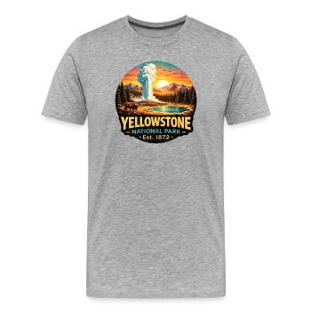 Yellowstone National Park Adventure Geysers Mountains - Men's Premium Organic T-Shirt - heather grey - Front - Damien (186cm)