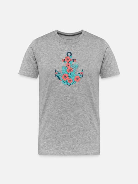 Tropical Hibiscus Anchor - Men's Premium Organic T-Shirt - heather grey