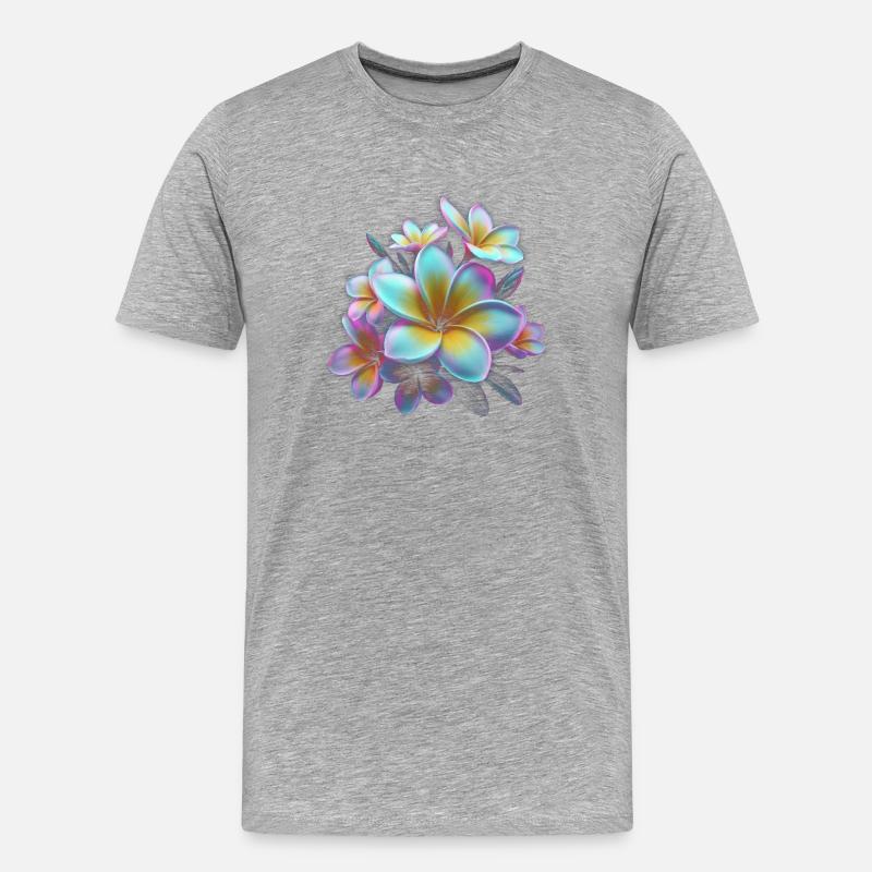 Regenbogen Plumeria Farbexplosion - Männer Premium Bio T-Shirt - Grau meliert