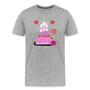 Gâteau Gâteau Gâteau d’anniversaire Cœurs - T-shirt bio Premium Homme - gris chiné - Devant - Damien (186cm)