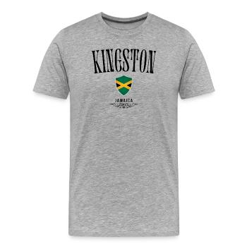 Souvenir Kingston, Elegant Kingston Design - T-shirt bio Premium Homme - gris chiné - Devant - Damien (186cm)