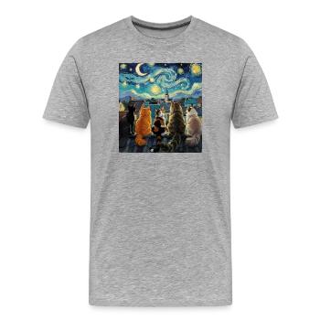 Symphonie des chats sur des toits étoilés - T-shirt bio Premium Homme - gris chiné - Devant - Damien (186cm)