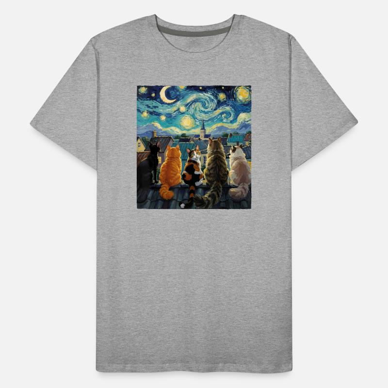 Cat Symphony Over Starry Rooftops Men's Premium Organic T-Shirt