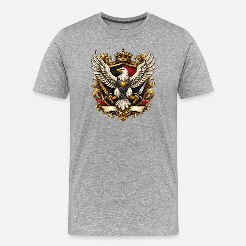 Aigle impérial avec couronne et épées - T-shirt bio Premium Homme - gris chiné
