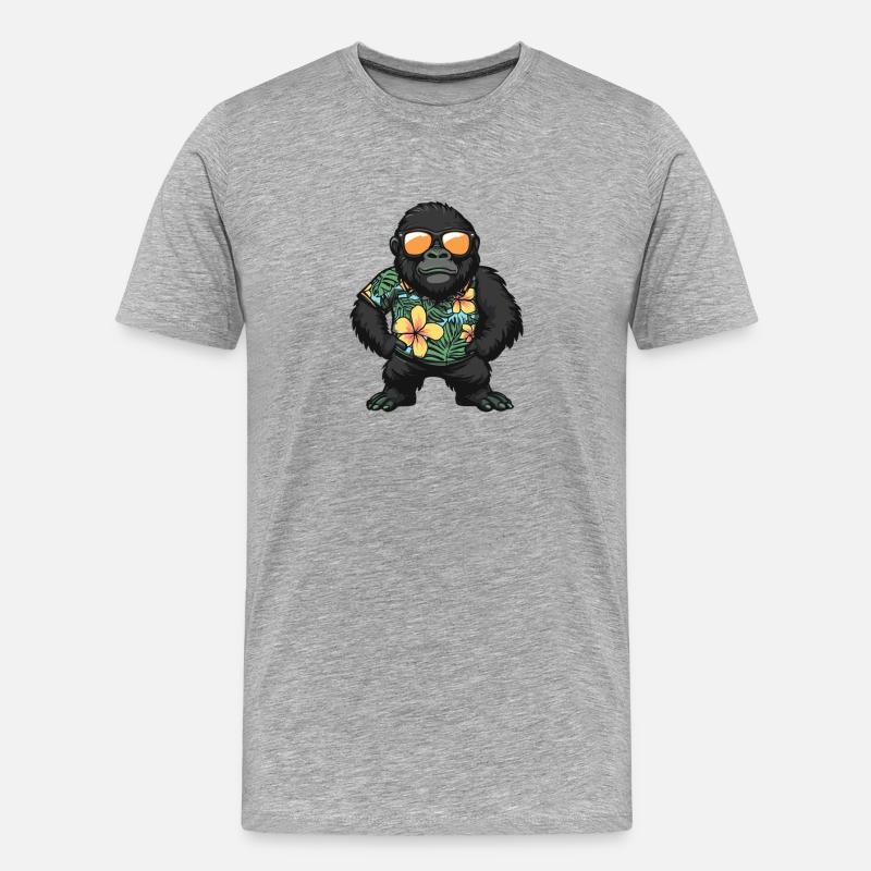 Gorilla Comic Urlaub - Männer Premium Bio T-Shirt - Grau meliert