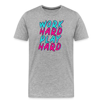 Travailler dur, s’amuser, s’amuser au néon dur. - T-shirt bio Premium Homme - gris chiné - Devant - Damien (186cm)