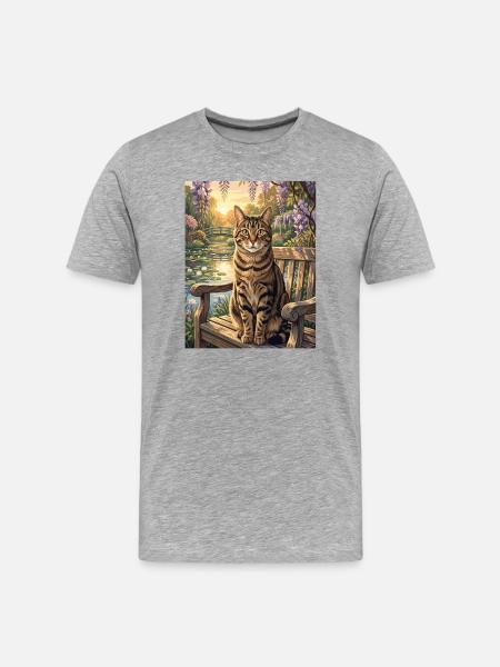 Tigerkette im ruhigen Blaubaumgarten - Männer Premium Bio T-Shirt - Grau meliert